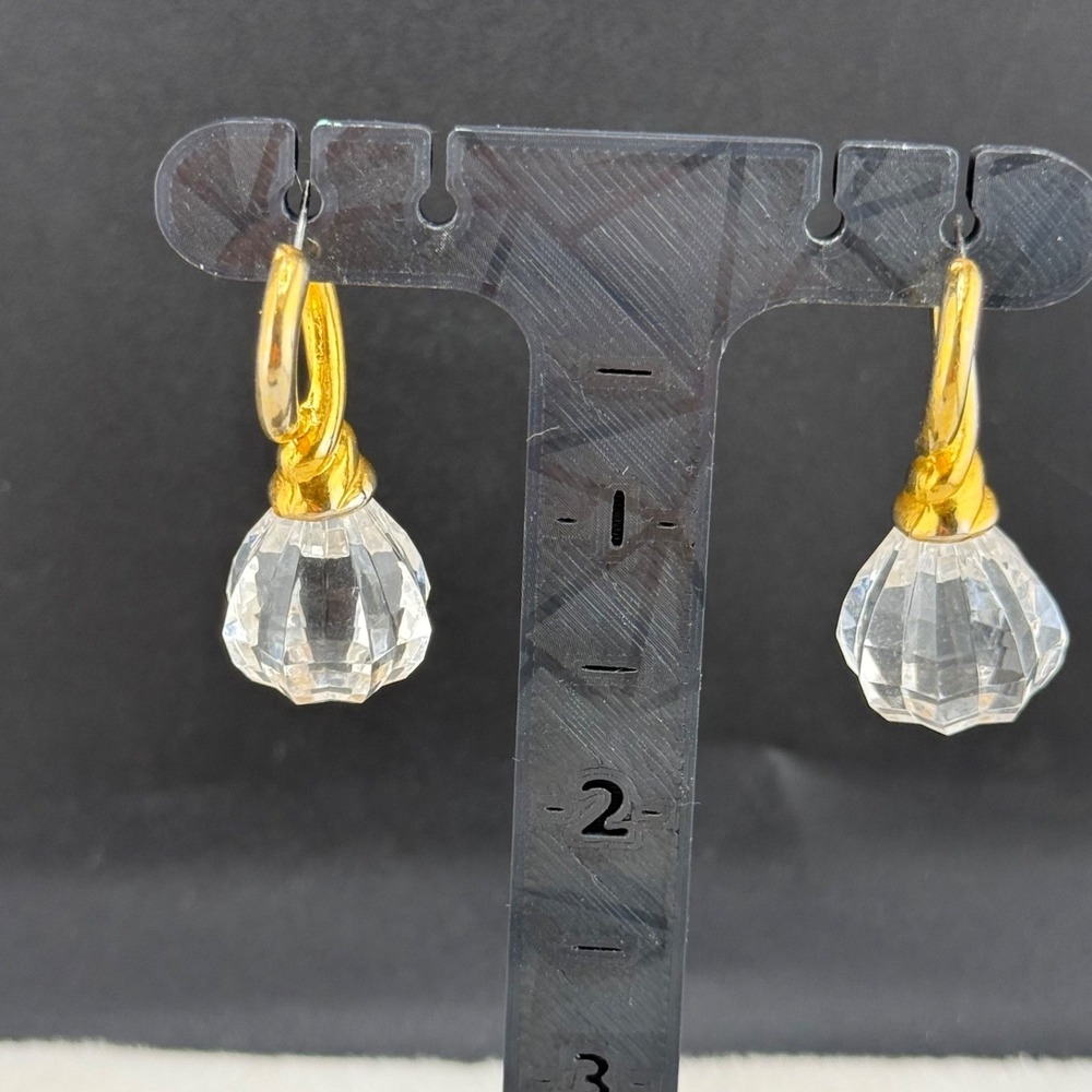 Vintage Pierced Dangle Earrings Gold Tone Acrylic Delicate Dainty